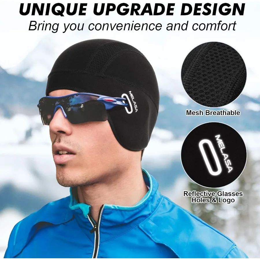 ميلاسا الحراري الصوف قبعة جمجمة قبعة مع ثقوب النظارات الأذن دفئا خوذة بطانة الشتاء الدراجات قبعة الدراجة للرجال والنساء #3