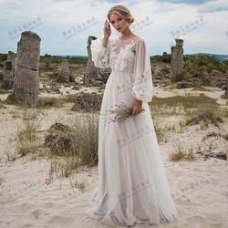 Vintage Wedding Dresses Bohemia A-Line Bridal Gowns Illusion Tulle Robes Lace Appliques Pretty Vestidos De Novia Customized 2025