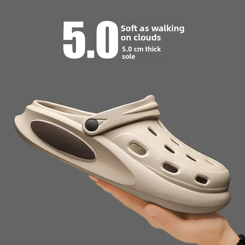 

Men's Summer Outdoor Wear Anti-Slip Thick Bottom Driving Sandals Big Head Slip-On Shoes Beach Slippers Breathable PU Material