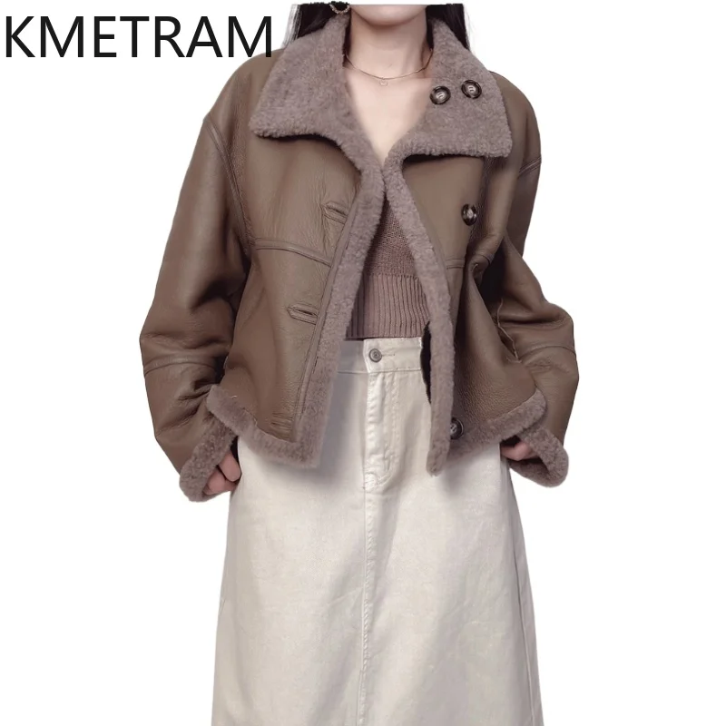 Natural Lagon Wool Sheepskin Double Faced Fur Jacket Women Reversible Real Fur Coat Winter Leather Jackets Woman Clothing 2025