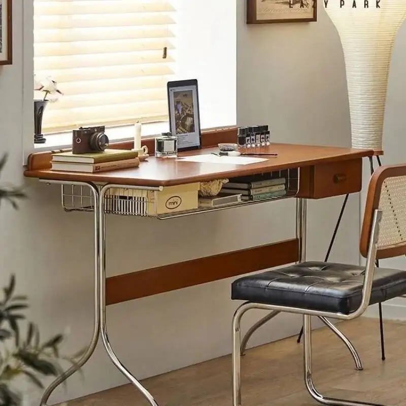 

antique desk, wooden style Japanese style bedroom for girls, solid wood, internet famous stainless steel rectangular table