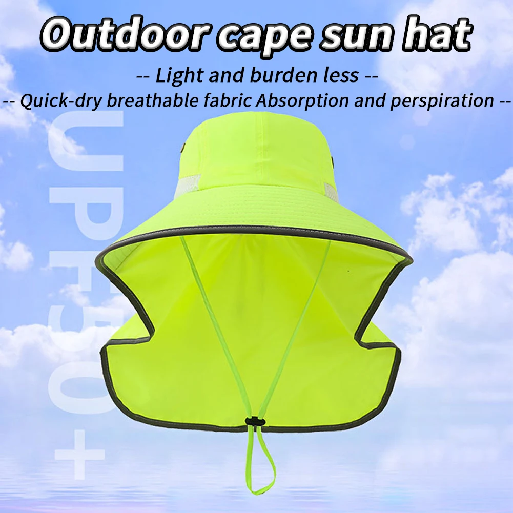 Outdoor Fishing Caps Wide Brim Sun Hat Breathable Quick-dry Ponytail Summer Hat with Reflective Stripes Neck Flap for Men Women