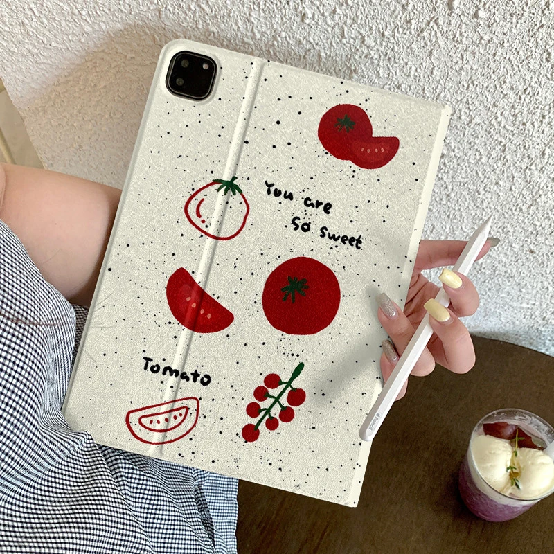 Cute Simple Splashed Ink Tomato Tablet Case For iPad Pro 11 12.9 13 A16 M2 M4 M3 M5 Shell 5/6/7/8/9/10/11th Mini Air 3 4 5 Cover