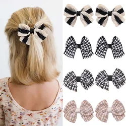 Oaoleer 2Pcs/set Classical Knitted Hair Bow with Clips For Baby Girls Handmade Plaid Hairpin Barrette Headwear Hair Accessories