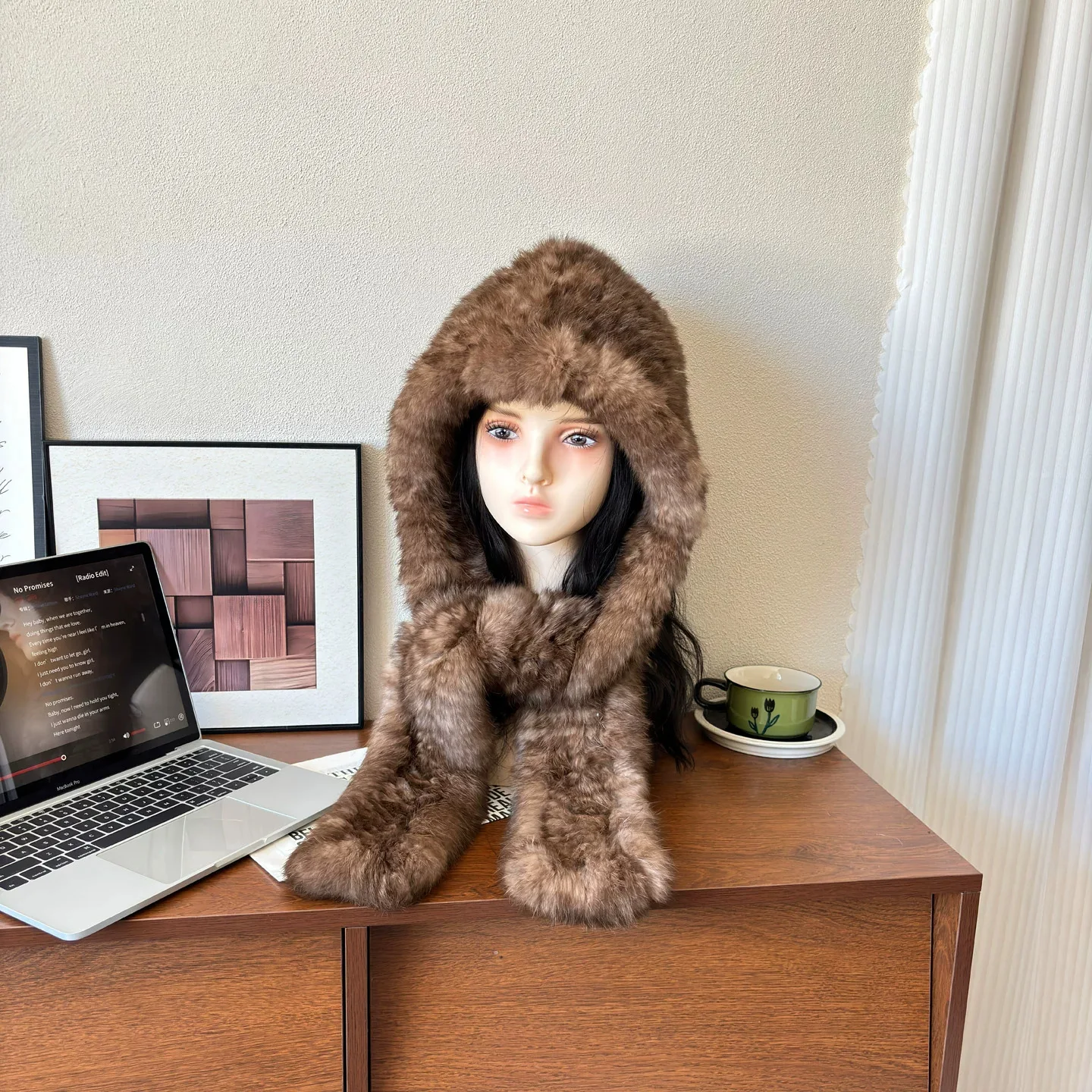 Double-Sided Genuine Rabbit Fur Snow Hat Scarf-Inclusive Ear-Protecting Warm luxury Sable Color Soft otter Color Hat