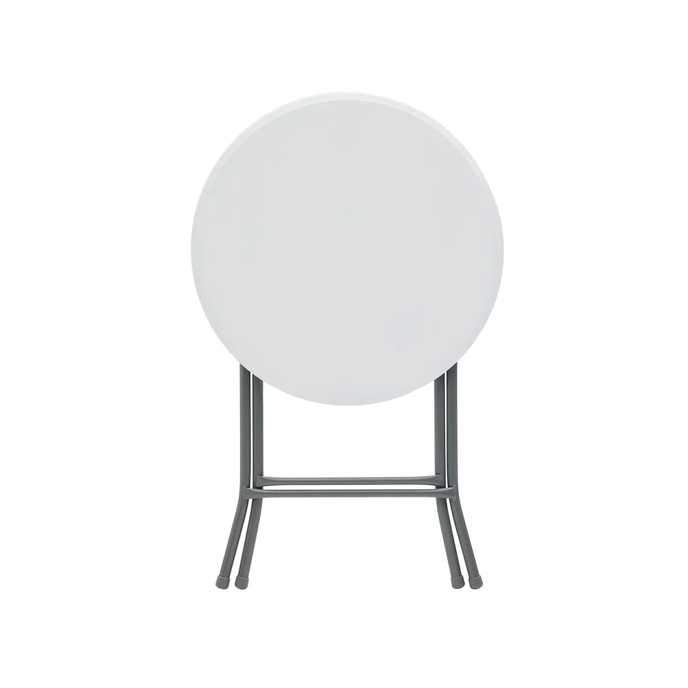 طاولة بيسترو مستديرة قابلة للطي مقاس 24 بوصة، مدمجة وسهلة التخزين للاستخدام الداخلي والخارجي، لمسة نهائية بيضاء متينة، سطح سهل التنظيف #6