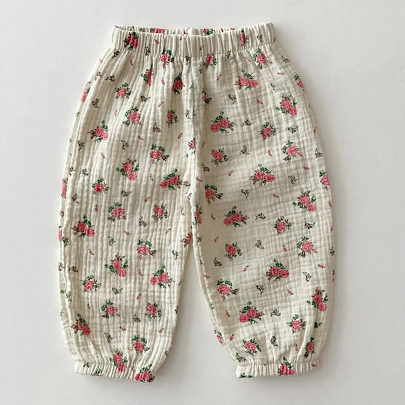 Summer Ins Boy Baby Love Print Thin Loose Casual Pants Girl Children Comfort Soft Floral Anti-mosquito Pants Kid Cotton Trousers