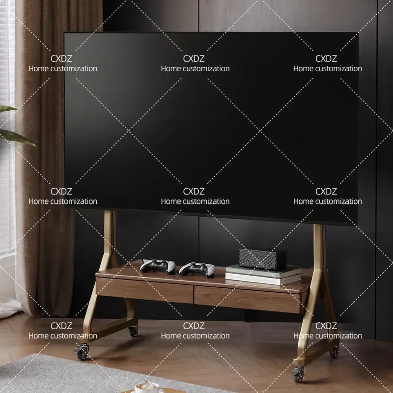 Cherry Wood Solid Wood TV Cabinet Removable Mobile Floor Stand Simple Design for Small Apartment Living Room Integrated
