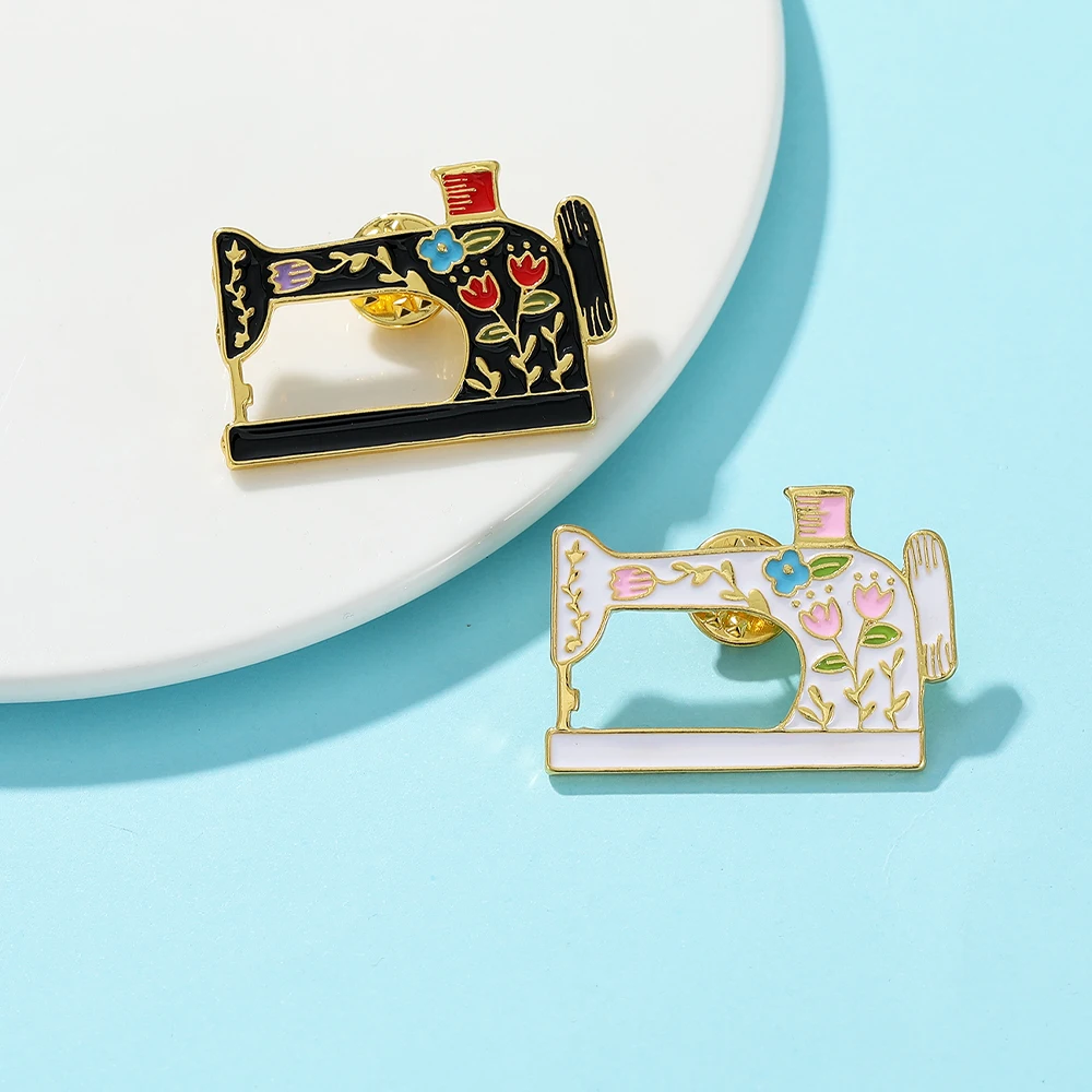 Vintage Sewing Machine Enamel Brooches Pretty Flower Pattern Pins For Women Girls Jewelry Gift