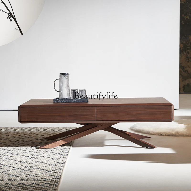 Minimalist North American Black Walnut Solid Wood Tea Table Modern Rectangular Storage Tea Table