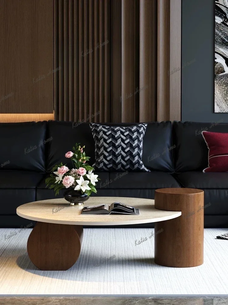 LSSimple Living Room Travertine Slate Coffee Tables Homestay Home Leisure Italian  Tables Retro Wooden Furniture Decoration