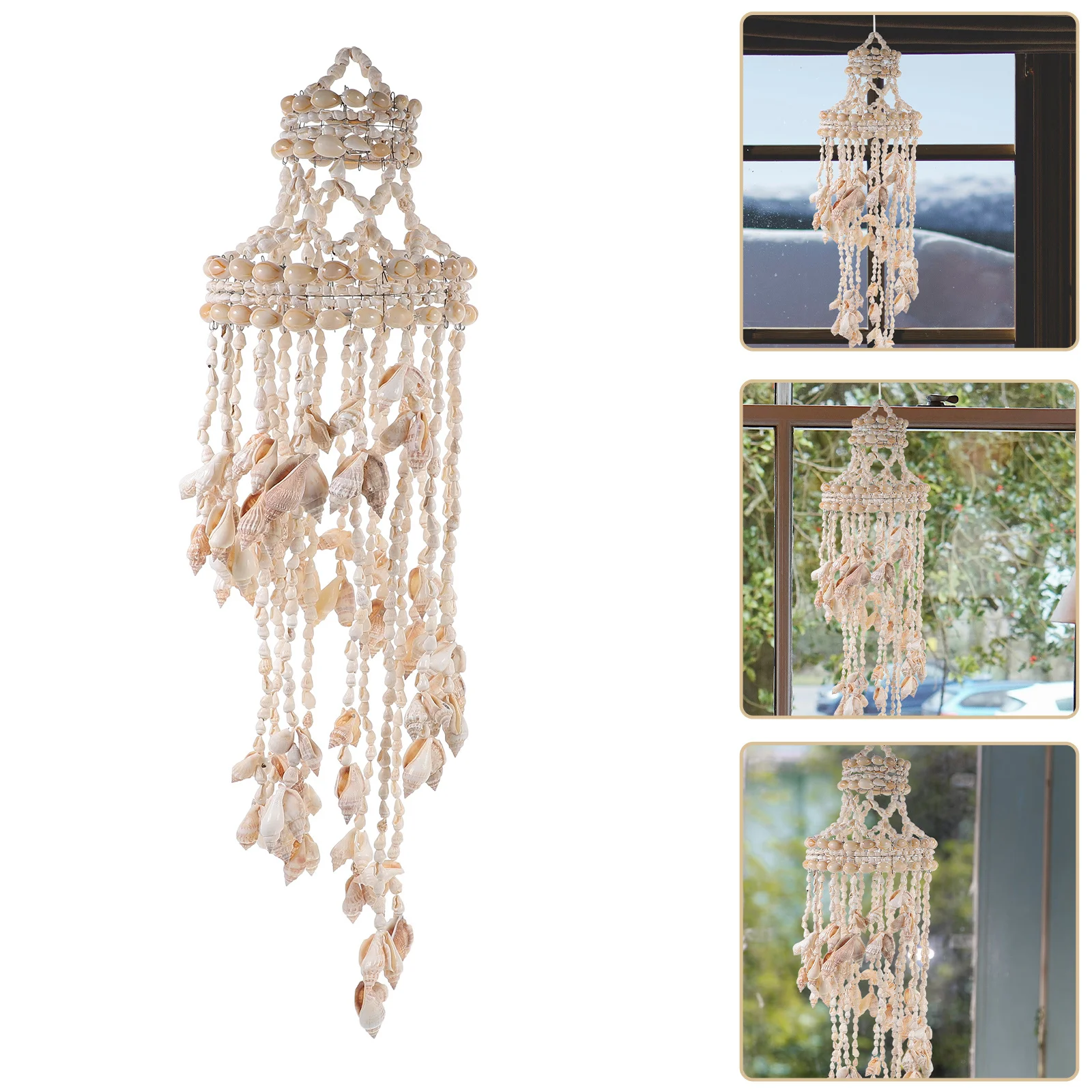 

1Pcs Shell Wind Chime Elegant White Wall Hanging Pendant Ornament Natural Decorative Wind Bell Home Gift Hanging Wind-Bell