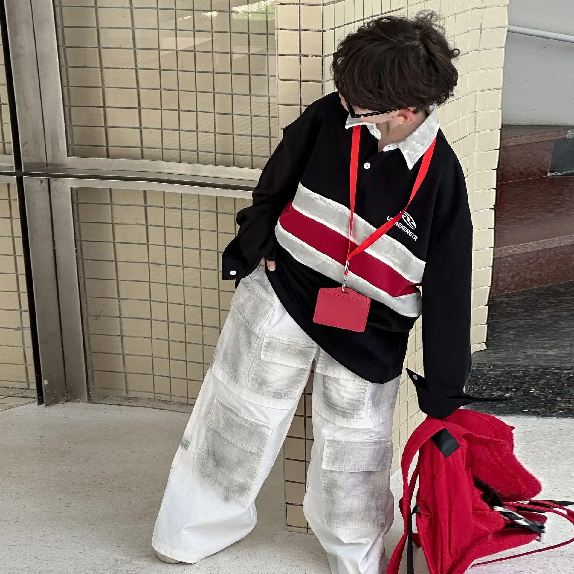 Jungen Spleißen Gestreiften Polo-Shirt Pullover 2025, Herbst Neue Amerikanische Retro Kinder Top Frühling und Herbst Kinder der Kleidung