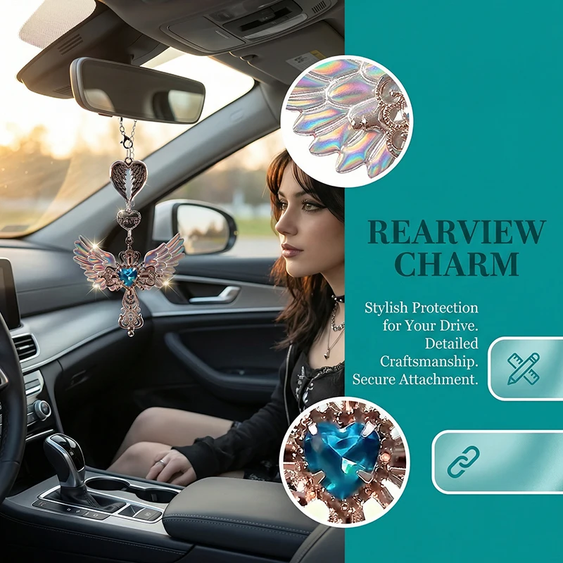 Angel Wing Cross Car Hanging Ornament Guardian Blessing Auto Accessory for Rearview Mirror Pendant Women Car Interior Decor