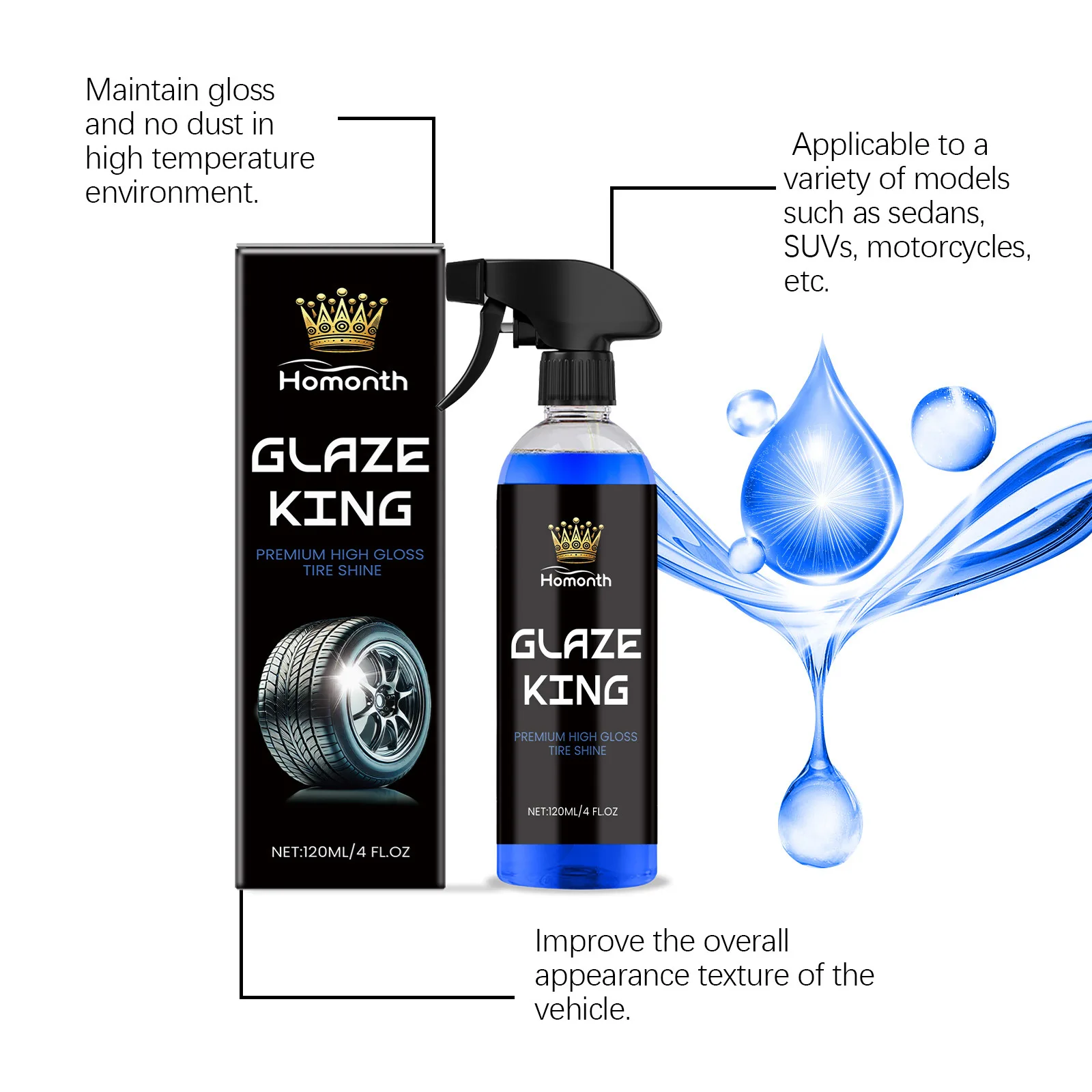 Quick Apply Tire Shine Polish Spray Instant Wet Gloss Finish Rubber Renewing Agent Anti-Oxidation Household Car Care Product