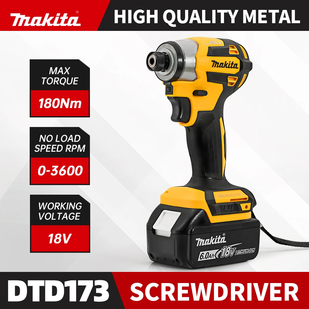 

Makita-DTD173 Аккумуляторная ударная отвертка 18 В, бесщеточная электрическая дрель-отвертка, светодиодная подсветка, бытовая отвертка, 180 Нм