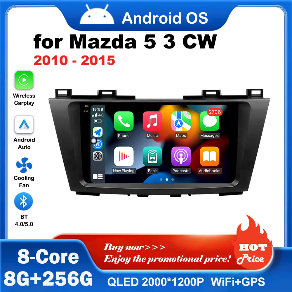 

4G+WiFi GPS Navi Carplay BT for Mazda 5 3 CW 2010 - 2015 Android OS Touch Screen Car Radio Multimedia Player Head Unit No 2 din