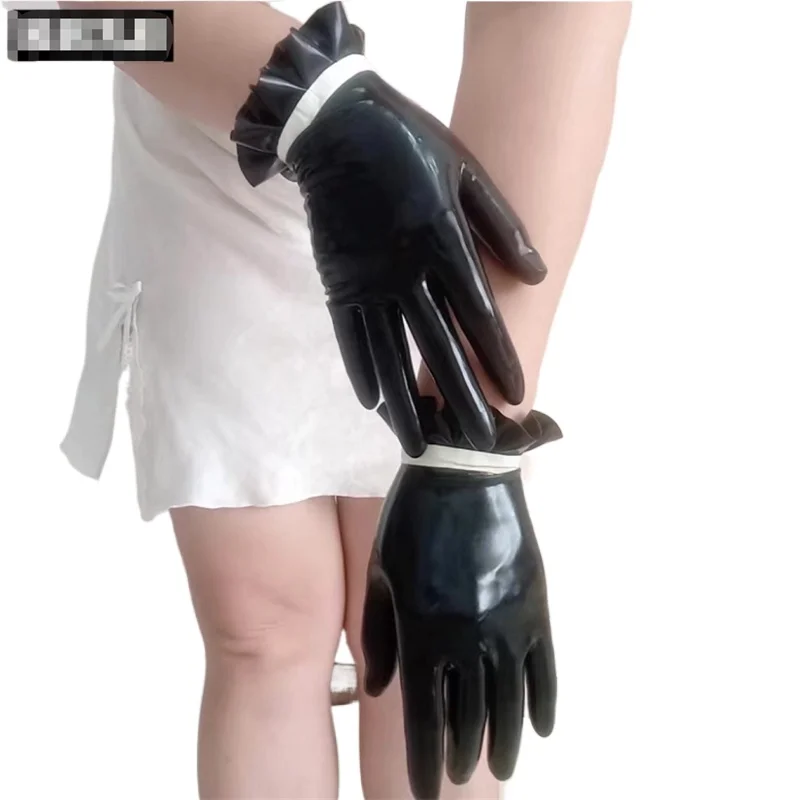 100% قفازات اللاتكس صنم المطاط مثير قفازات مع الدانتيل التشذيب ازياء ارتداء اكسسوارات الحفلات تأثيري القفازات