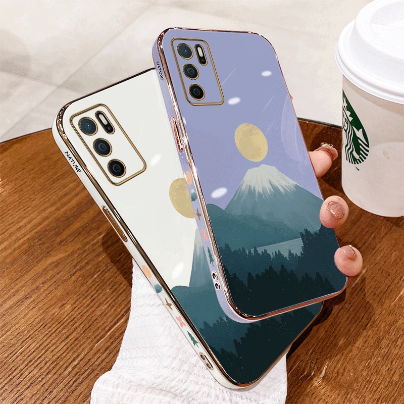 A 54S Lunar Volcano Luxury Plating Phone Case For Oppo A15 A33 A54 A72 A76 A53 A3Pro A2M A55 A60 A57 A58 A94 A83 A78 A79 Cover