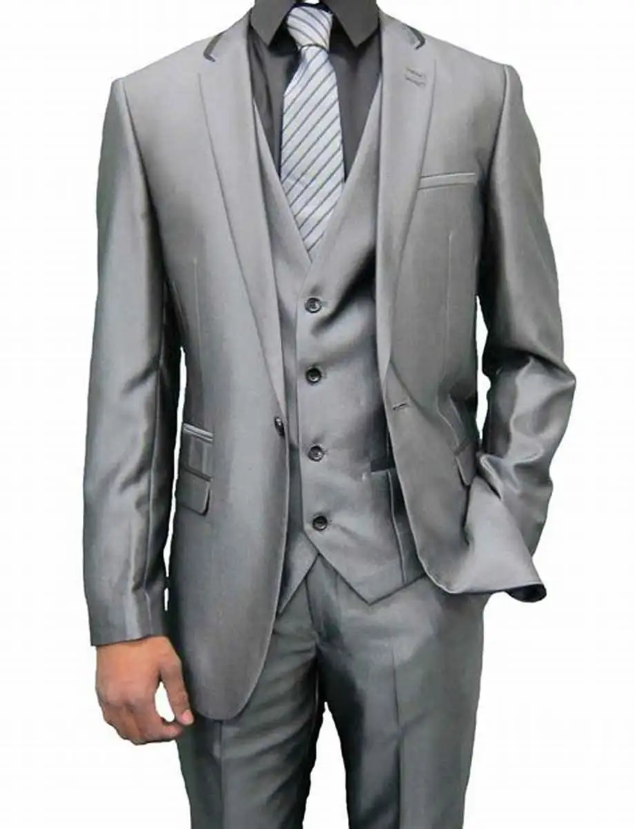 Light Gray Men\'s Suits One Button 3 Pieces Wedding Prom Suit Jacket Waistcoat Trousers Formal Tuxeods for Business