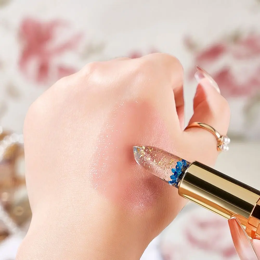 Transparante Jelly Flower Lipstick Hydraterende Verzorgende Lippenbalsem Temperatuur Kleurverandering Anti-kleefbeker Gouden Folie Lipstick