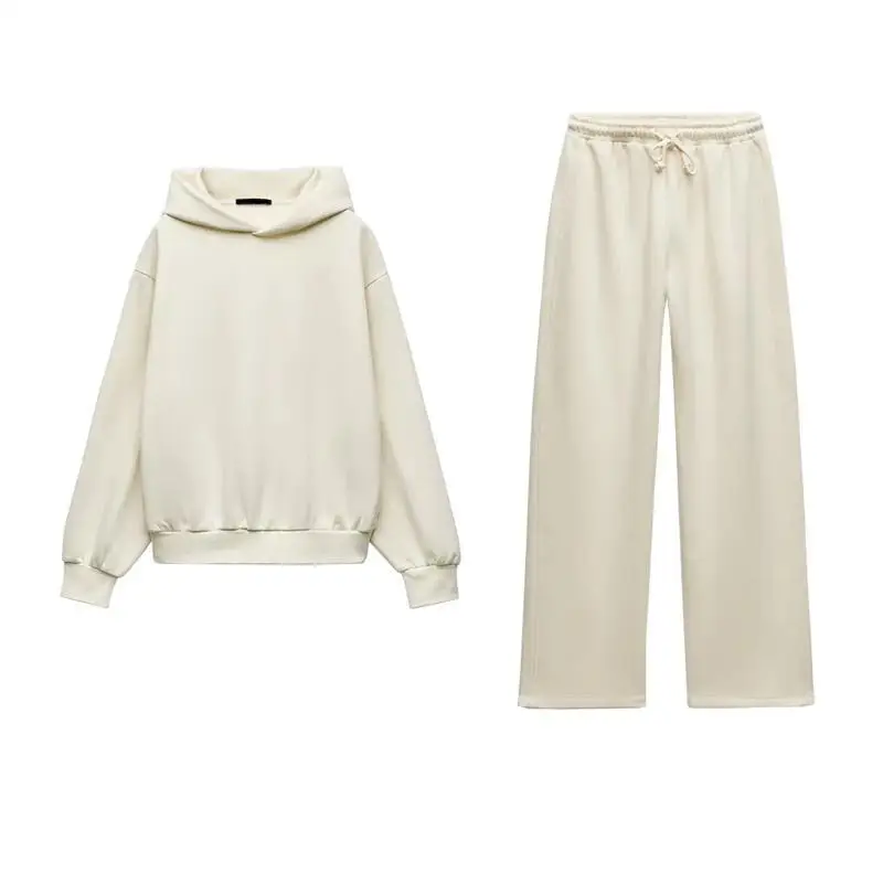 Dames fluwelen casual broek met wijde pijpen 3996334 Lange Sve-sweatshirt met capuchon 3996333 Comfortabele vrijetijdsoutfit met ritssluiting