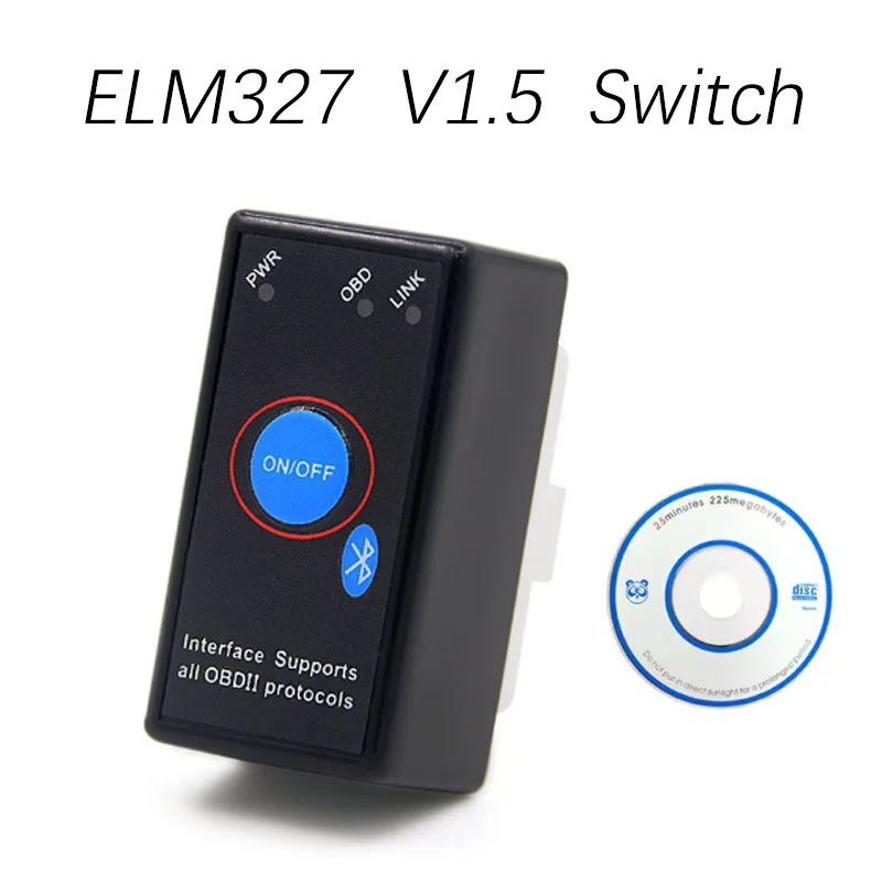 Bluetooth ELM 327 V1.5 With Power Switch on/off elm327 BT OBDII Code Reader Scanner For Android IOS PC Adapter Diagnostic Tool