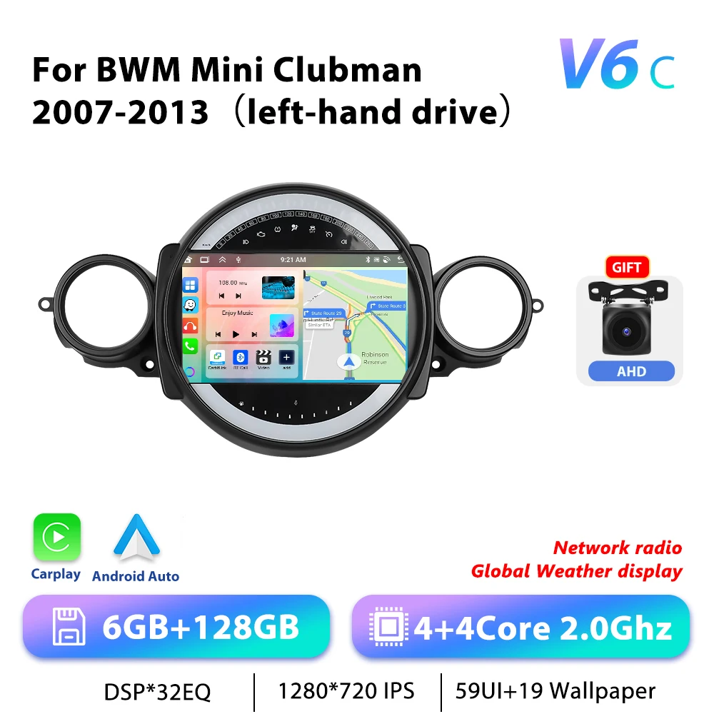 Podofo 9 "Autoradio Draadloze CarPlay Android Radio Voor BMW Mini Clubman 2007-2013 Multimedia GPS 4G WIFI Auto Intelligente Systemen