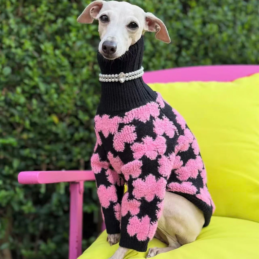 Abrigo de punto floral para perras Greyhound y Whippet – Suéter de invierno rosa - imagen 3