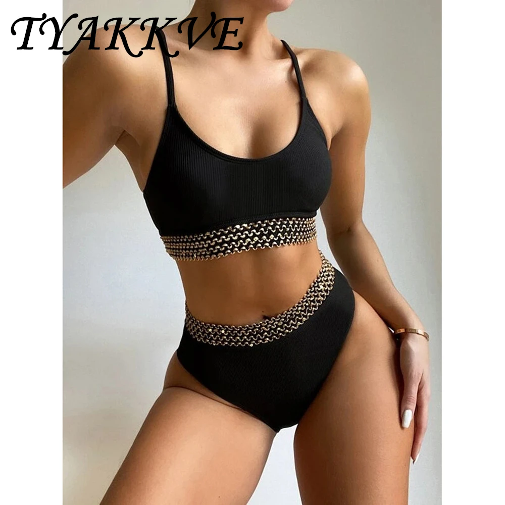 

2024 New Bikini Set Sexy Women's Swimsuit Black Pit Stripe High Waist Slimming Swimsuit Beach Two-piece Bathing Suit Female