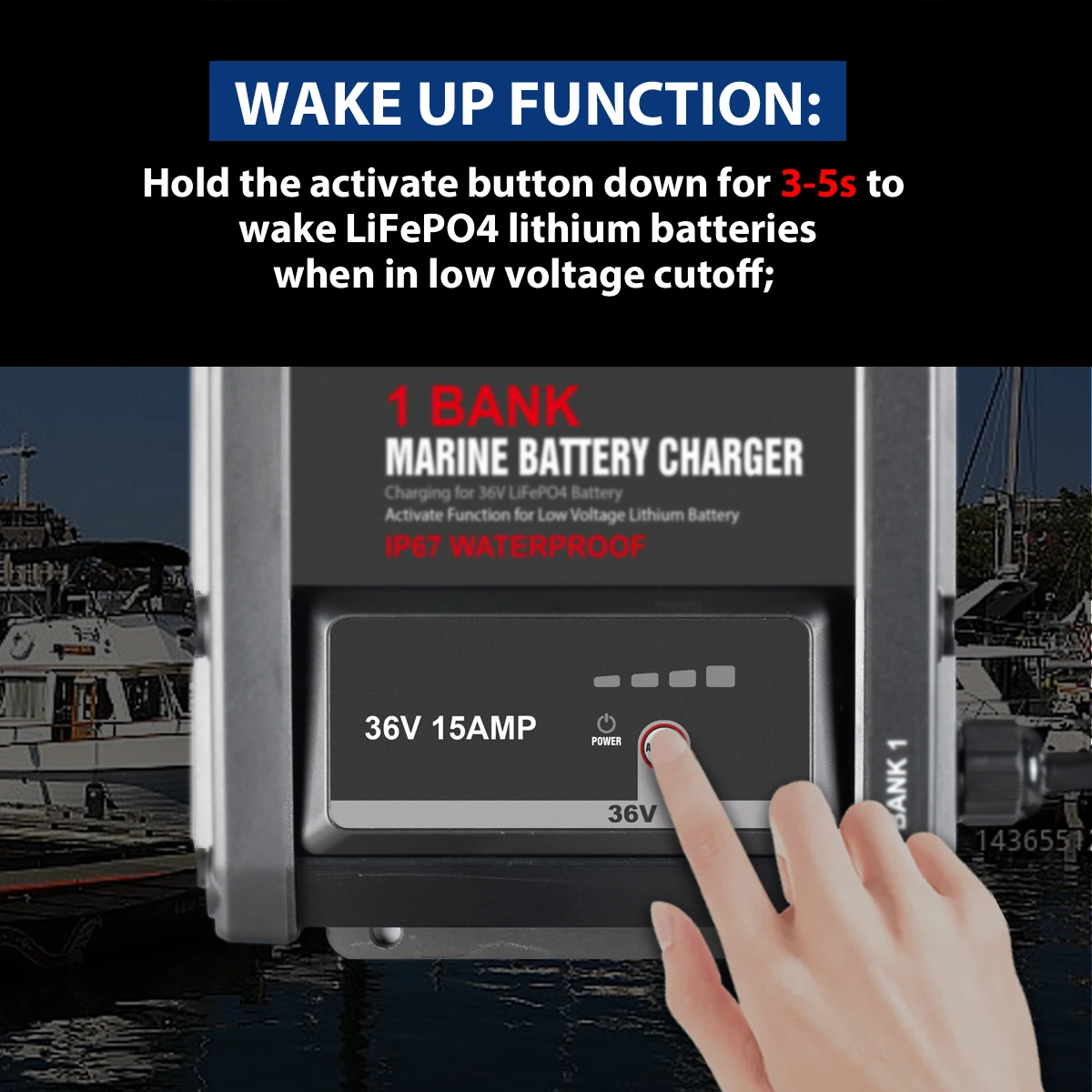 IP67 مقاوم للماء 1 بنك 36 فولت 15A الذكية البحرية قارب صيد شاحن بطارية صيانة لبطارية ليثيوم 36 فولت (LiFePO4) #5