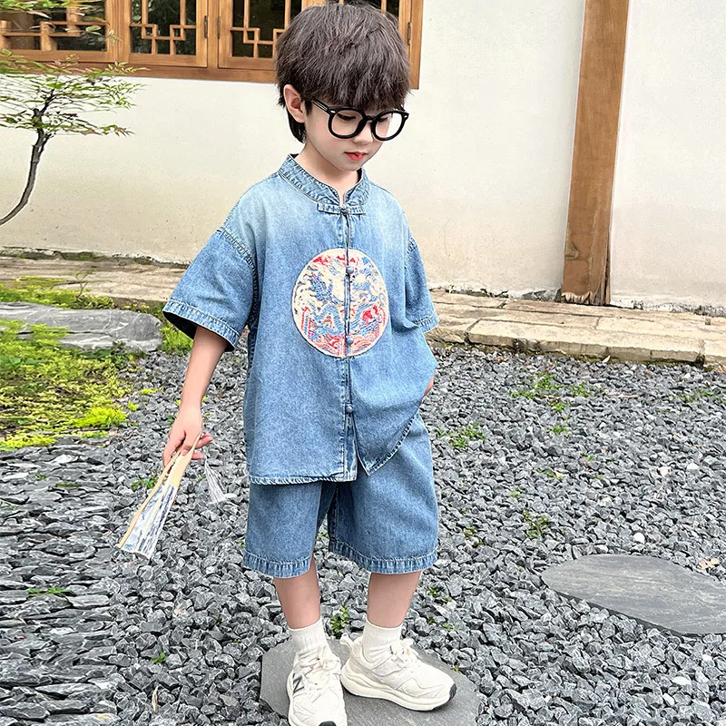 Baby Boy Clothes Suit Boys Set Summer Suit 2024 New Children Summer New Chinese Improved Boys' Daily Chinese Style Tang Suit