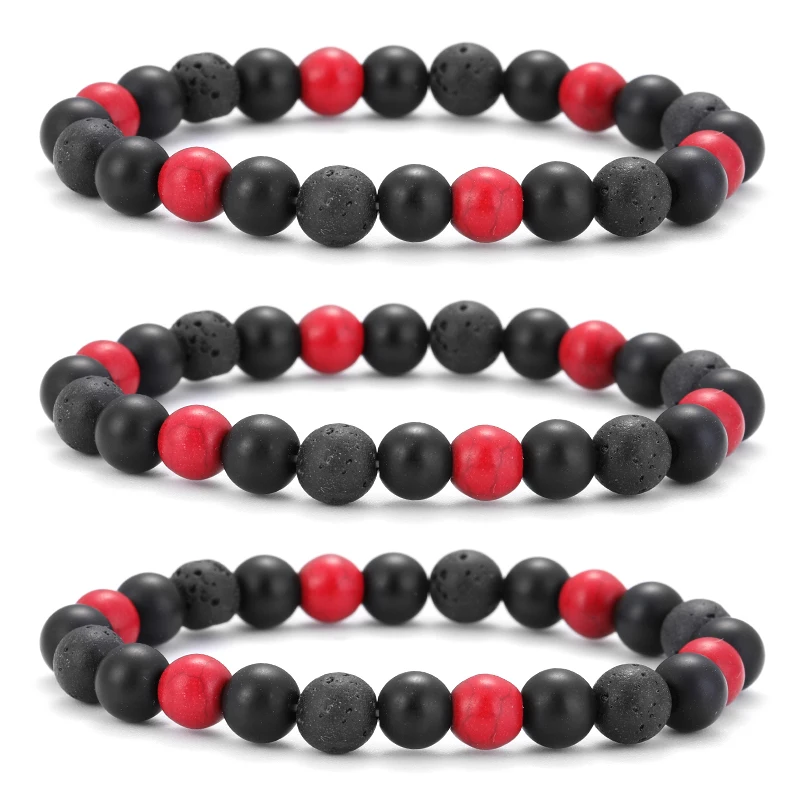 Natural Jewelry Gemstone Bracelet 8mm Red Beads Black Beads Stretch Men's Women's Bracelet Bracelet Yoga Lover Jewelry Gifts