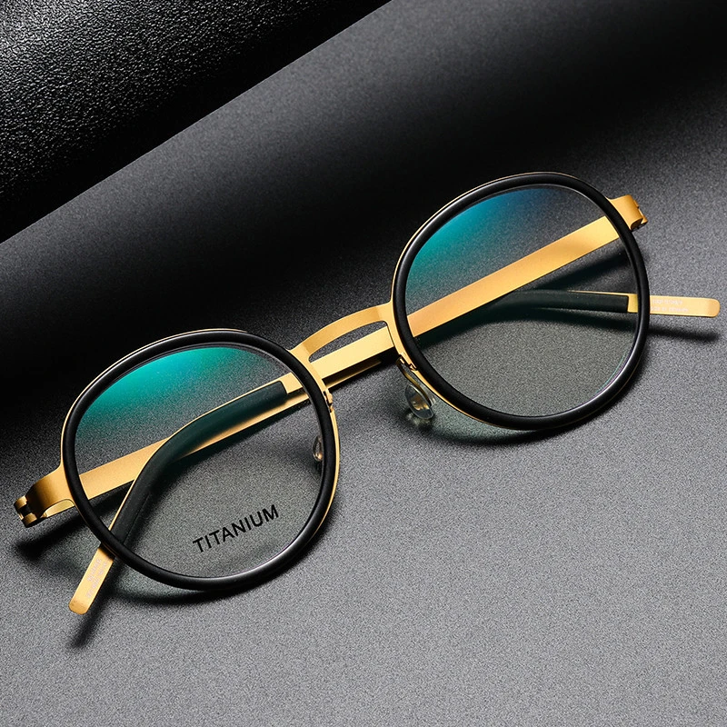 9752 No Screw Round Men Women Titanium Glasses Frame Men Super Light Optical Business Prescription Eyeglasses image 2