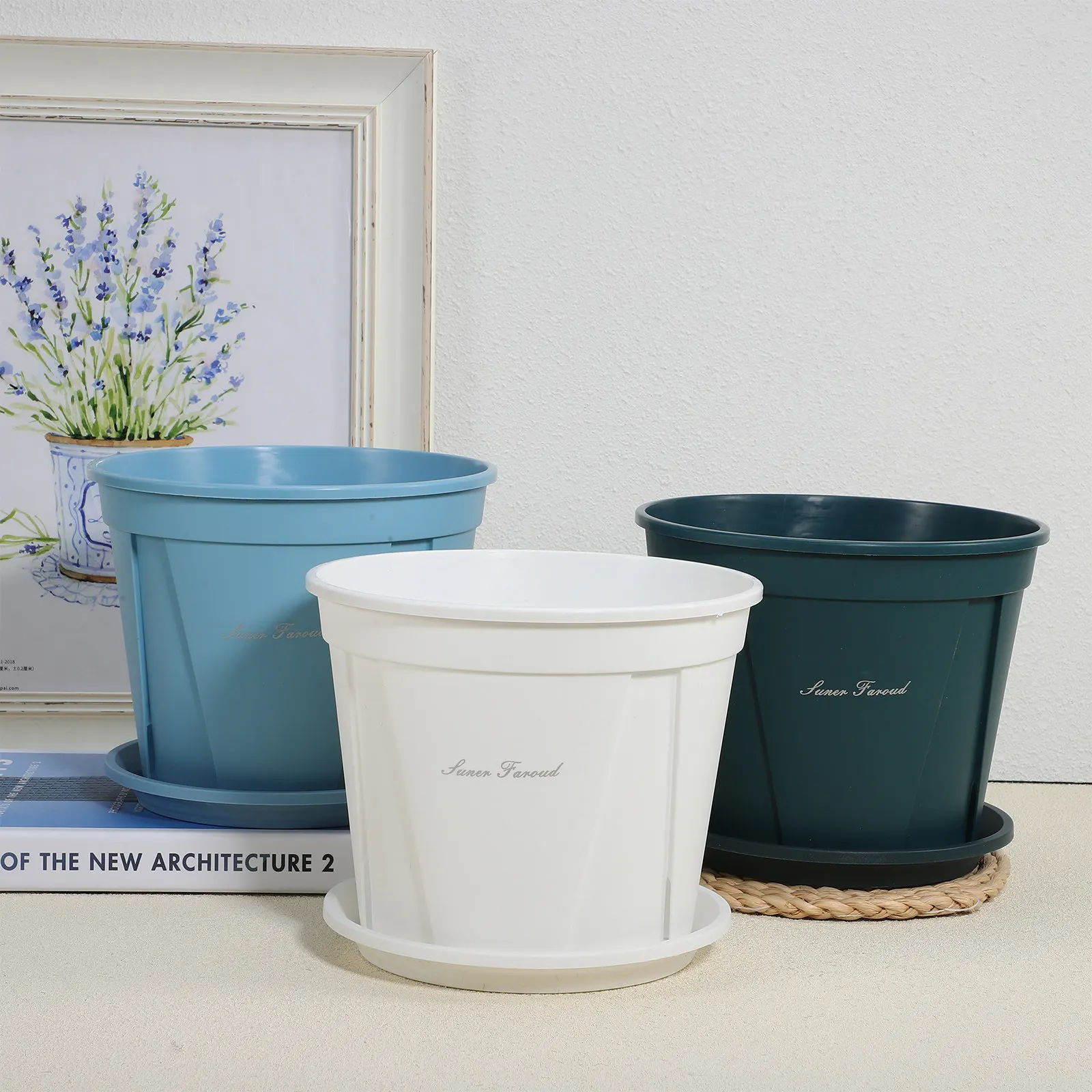 

3Sets Controlled Root Growth Planters Drainage Holes Bottom Side for Balcony Office Home Garden Plastic Plant Pots with Saucers