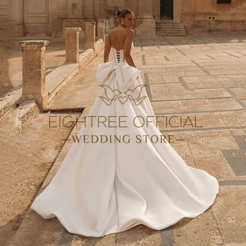 Eightree Women A-Line Wedding Dresses Strapless Appliques Lace White Bridal Dress Princess Evening Wedding Prom Gowns Customized image 2