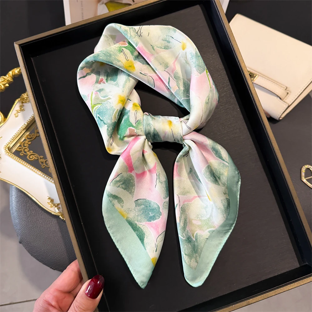 

Luxury New Design Satin Print Scarf Women Scarves Bandana Hijab Neckerchief Shawl Kerchief Hair Band Foulard Lady