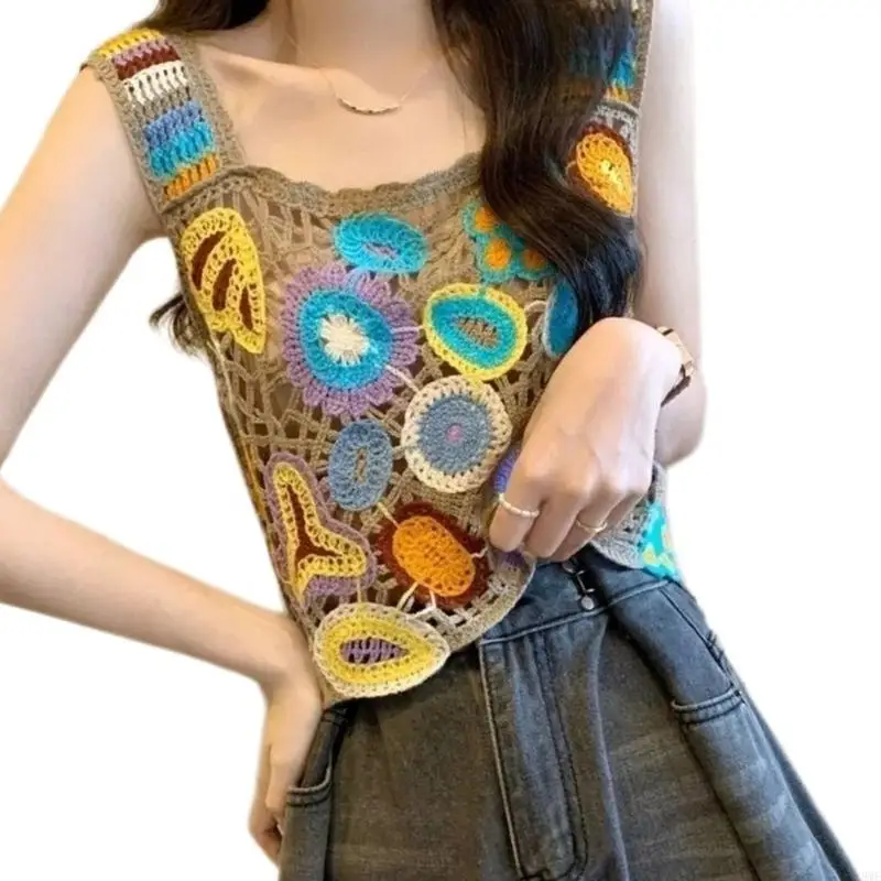 49me nữ Summer crochet Tanks Tops Casual không tay thông minh ra áo vest áo cami