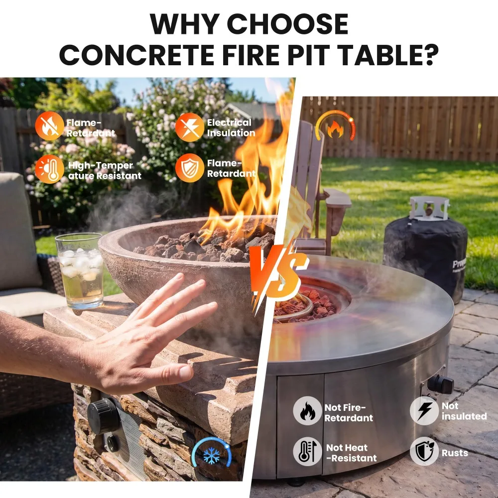Outdoor Propane Fire Pit, Gas Fire Pit for Outside Patio, Stone Outdoor Fire Table  Column 40,000 BTU Propane