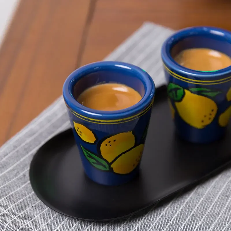 50ml Mini Coffee Mug Lemons Printed Japanese Espresso Cup Ceramic Latte Cup Creative Shot Glasses Home Cafe Bar Drinkware