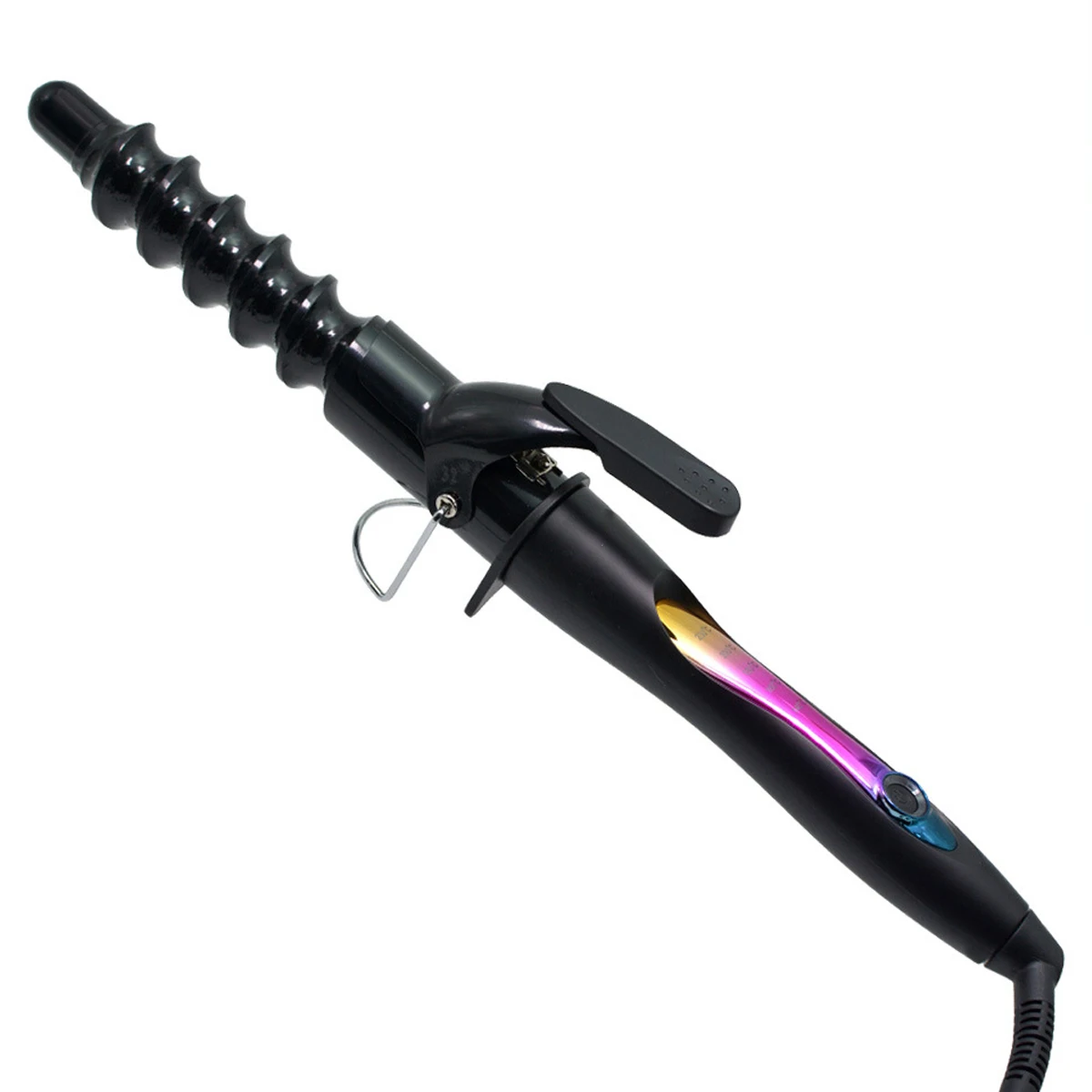 

32MM Spiral Portable Curler with 5 Adjustable Temperature Ceramic Barrel 360° Anti-entanglement Curling Iron Tool - Black