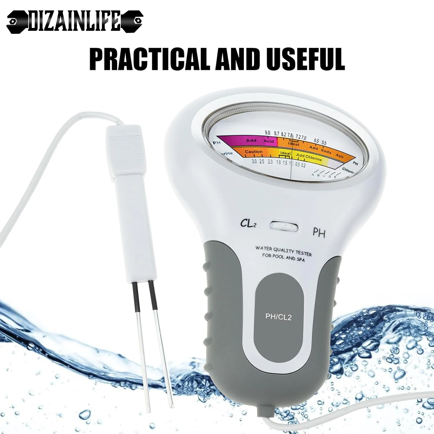 Professional PH Chlorine Cl2 Level Meter Tester with Probe for Swimming Pool Spa PH Chlorine Meter CL2 Measuring