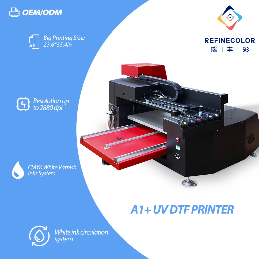 Refinecolor GY6090 A1 UV Printer Paired with Epson 3pc Epson F1080 nozzle 3D Embossed Glossy Effect phone case Wood box leather