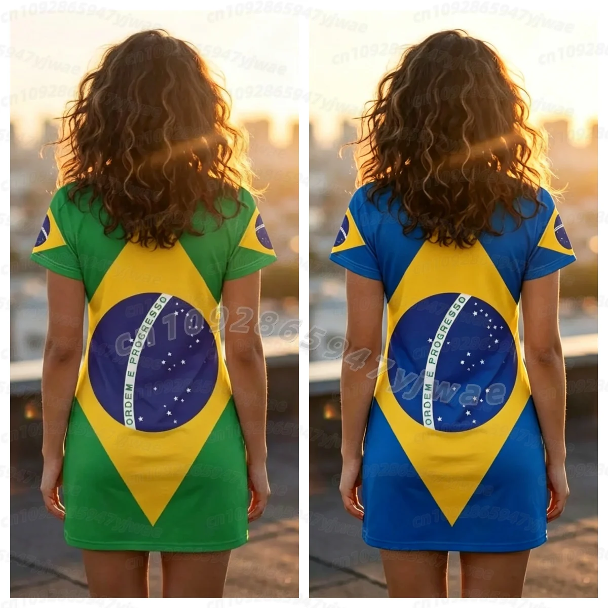 

2026 Summer Women T-Shirt Dress Loose Brazilian Flag Pattern Printed O-Neck Lady Short Sleeve Pullover Dresses Women Nightgown,