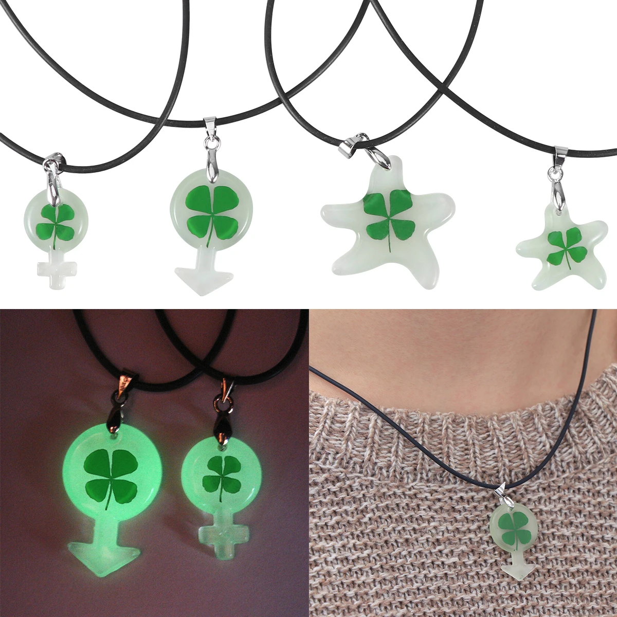 

4pcs Luminous Couple Necklace Girl Pendant Lover Dried Flowers Lightweight Prom Party Church Wedding Design