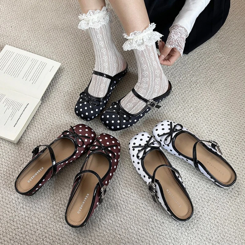 Mules de mujer con estampado de lunares, sandalias planas sin cordones para exteriores, estilo conciso, para primavera y verano, zapatos de vestir tipo slingback.