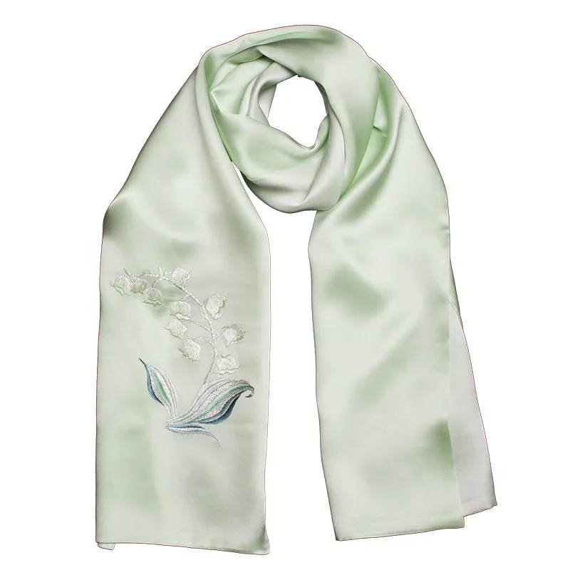 Pure Silk Suzhou Embroidery Scarf, Mulberry Silk Embroidered Neck Wrap, Exquisite Featured Gift view 5