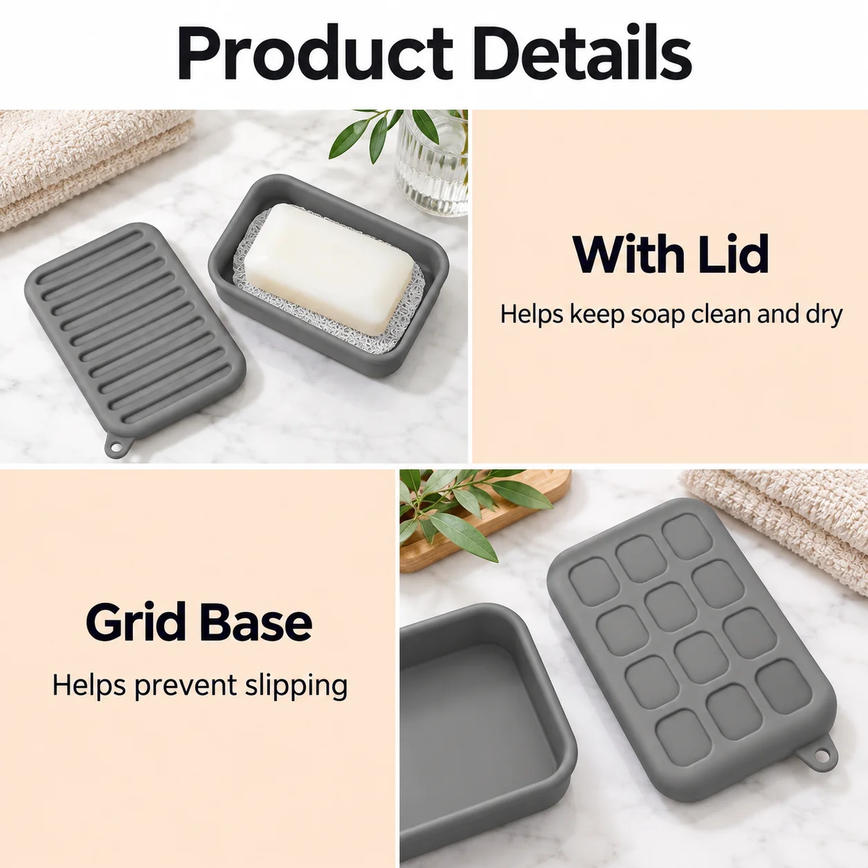 Travel Soap Case With Drainage Pad Silicone Soap Box With Lid Portable Bar Soap Holder For Camping Gym Shower Bathroom Home Use