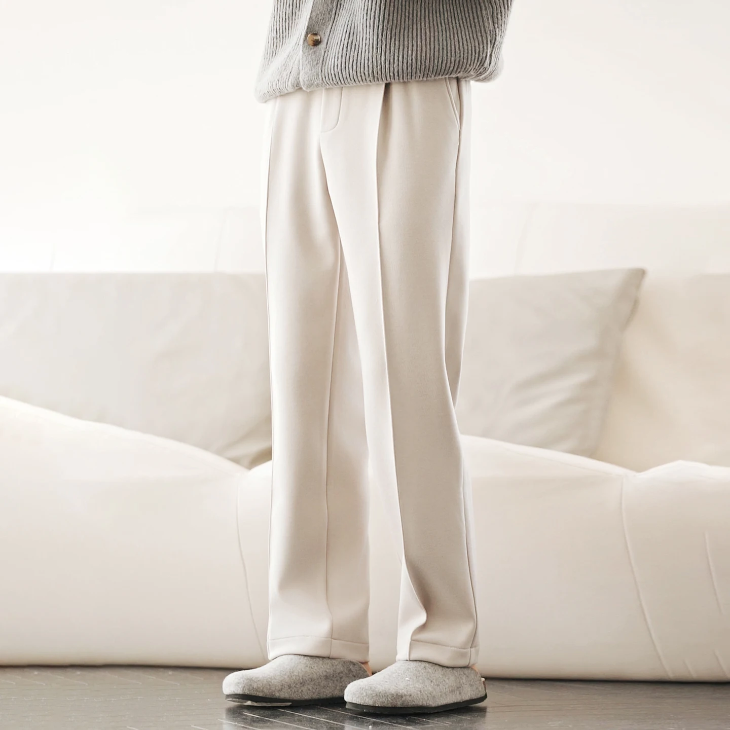 

Новые мужские трикотажные брюки с прямыми штанинами из шелковой шерсти, утепленные брюки с боковым карманом и эластичной резинкой на талии, высококачественные теплые длинные брюки