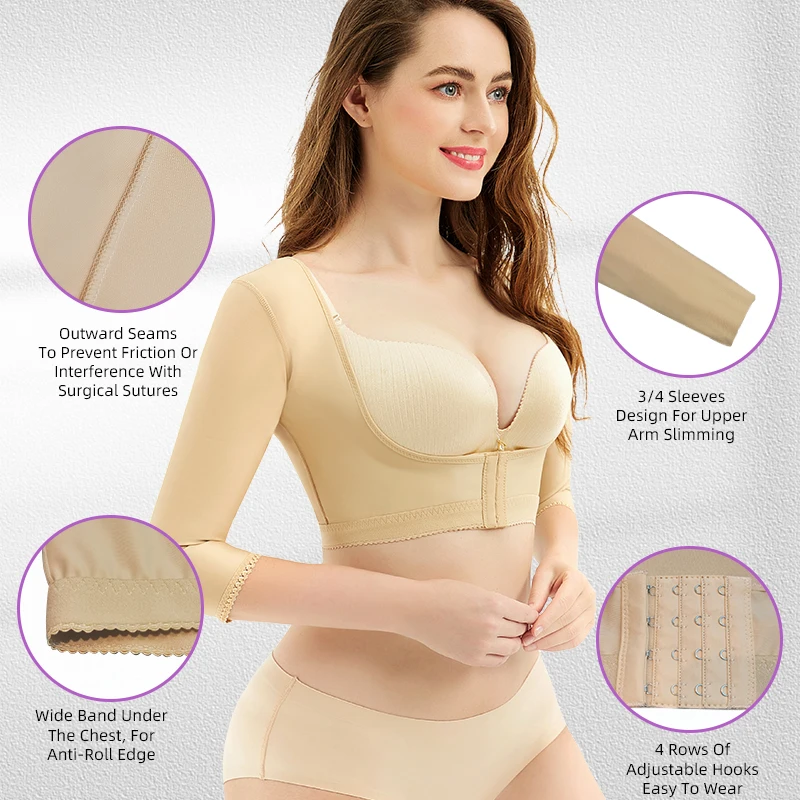 Humpback Posture Corrector Breast Support Shaper Bra Women Upper Arm Post Surgery Compression Faja Shapewear With Long Sleeves